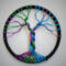 dark rainnbow colors make this little tree of life stand out in the crowd. The hoop is wrapped with black silk cord.